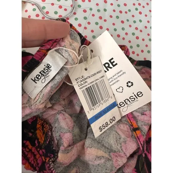 Kensie Floral Crop Top NWT Size XL Tropical Print Smocked Back Cami Tank - Picture 5 of 5